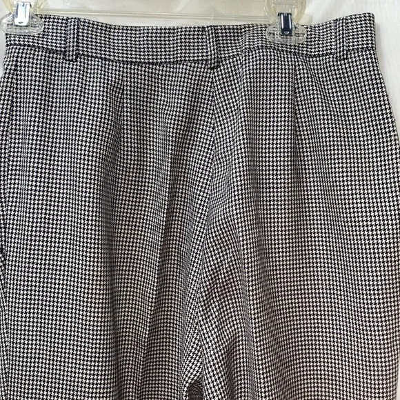 100% WORSTED WOOL HOUNDSTOOTH DRESS PANTS PLEATED BLK/WHT SZ 12